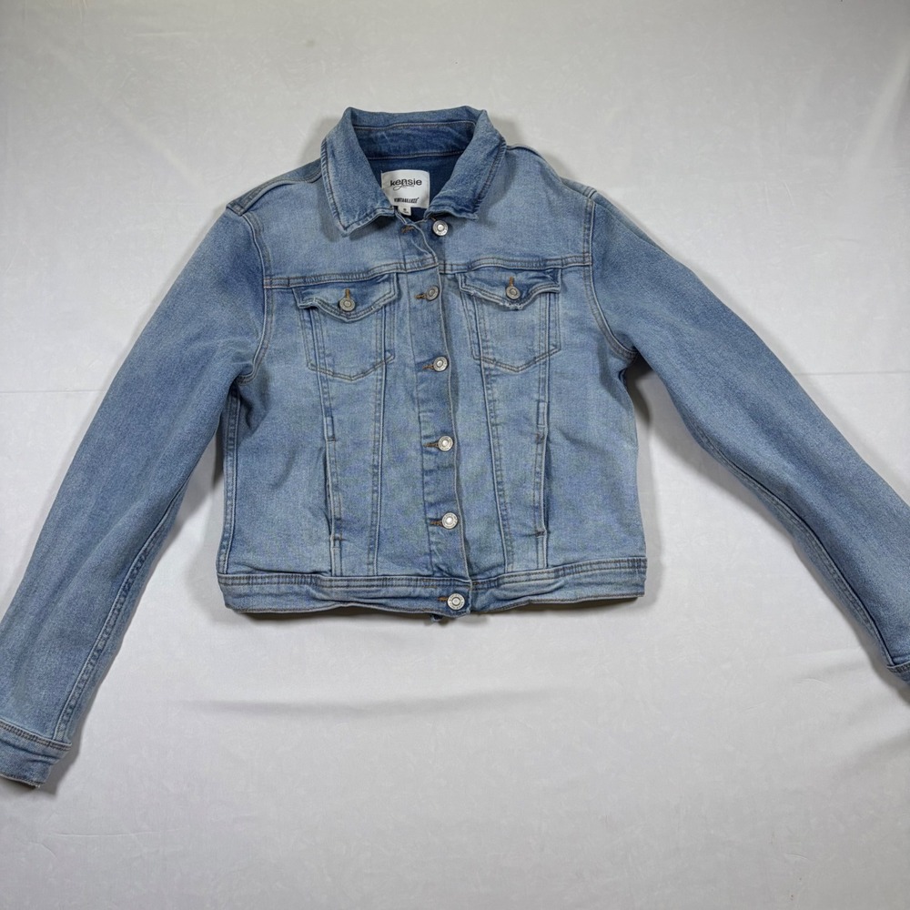 Kensie Jeans Vintage Luxe Light Wash Stretch Denim Trucker Jacket Womens Small